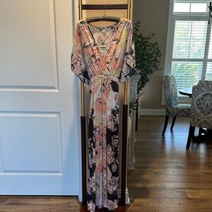 Bar III Floral Wrap Maxi Dress in Pink, Black and Cream. NWT size Large